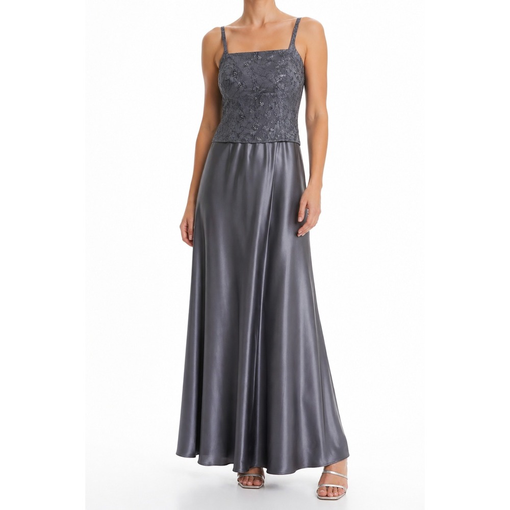 Alex Evenings Beaded Satin Cocktail Formal Dress 14P Floral Metallic Prom Party